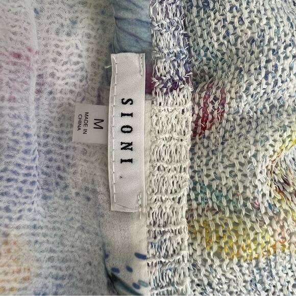 Sioni Floral Print Chiffon Knit Slouchy Sweater Coastal Boxy Long Sleeve Size M - Picture 11 of 15